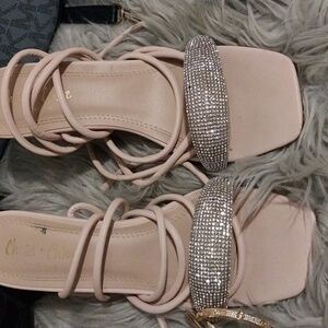 Chase + Chloe nude lace up heels